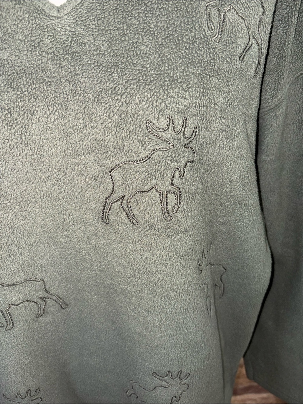 Women’s Olive Green Moose Embossed Pullover Sweater - Picture 2 of 5